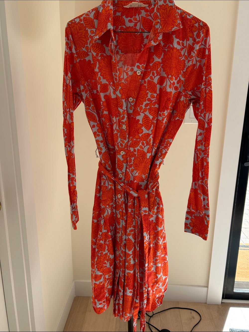 Boden Orange Floral Long-Sleeve Shirt Dress